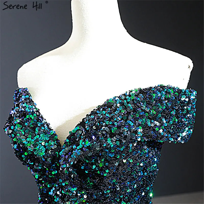 Dubai Sweetheart Sexy Green Luxury Wedding Dresses 2024 Sequined Off Shoulder Bridal Gowns Serene Hill HM66991 Custom Made