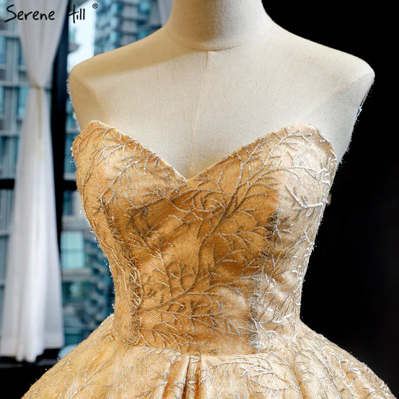 Gold Sexy Sleeveless Luxury Wedding Dresses Design 2024 Off Shoulder Satin Lace Up Bridal Gowns HM66938 Custom Made