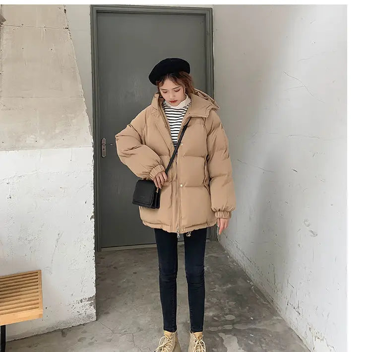 New 2020 Women Short Jacket Winter Thick Hooded Cotton Padded Coats Female Korean Loose Puffer Parkas Ladies Oversize Outwear
