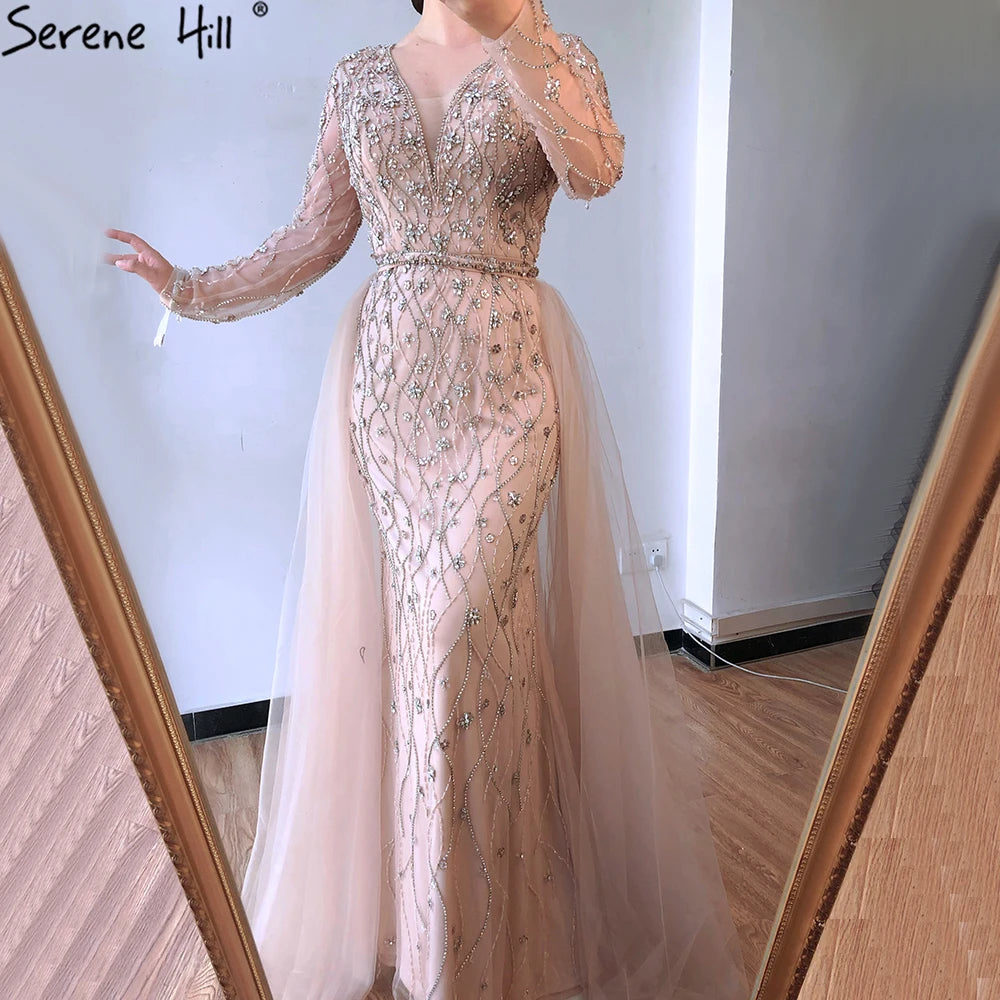 Lilac Long Sleeves Luxury Evening Dresses 2024 Dubai Elegant Diamond Mermaid Beaded Formal Dress Serene Hill LA70341
