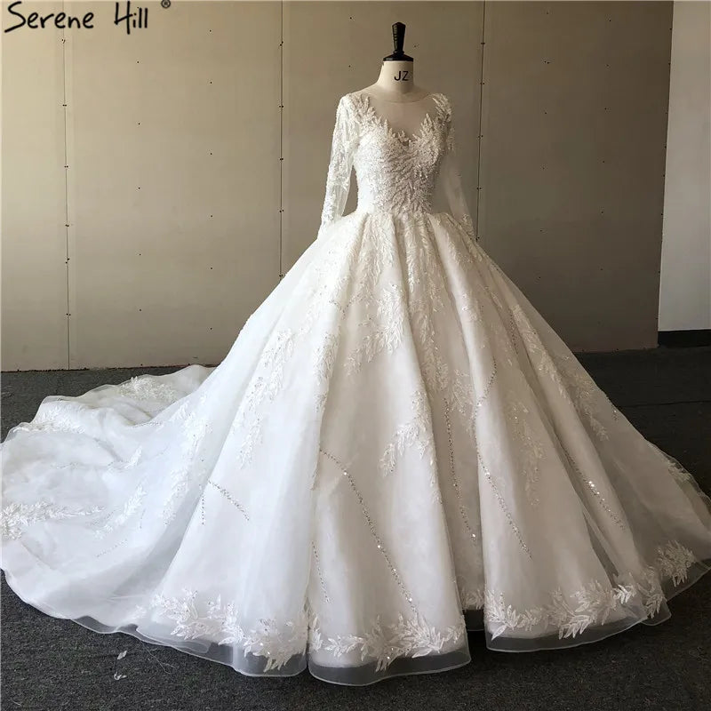 Dubai Extreme Luxury Long Sleeves Wedding Dresses 2024 Vintage Sequined Beading High-end Bridal Gown Real Photo HA2184