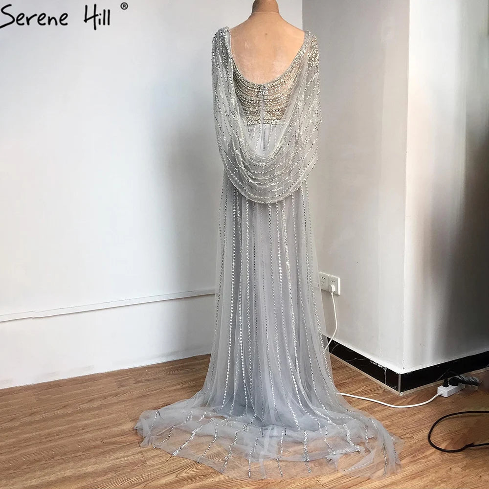 Luxury Champagne Split Evening Dresses 2024 Diamond Beaded Sleeveless Mermaid Formal Serene Hill LA70301