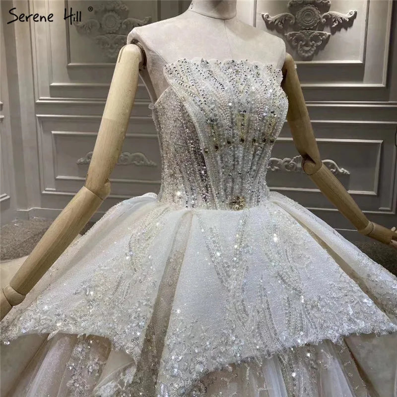 Ultimate Luxury Off Shoulder Sexy Wedding Dresses 2024 Dubai Champange Diamond Sequins Bridal Gowns HA2299 Custom Made
