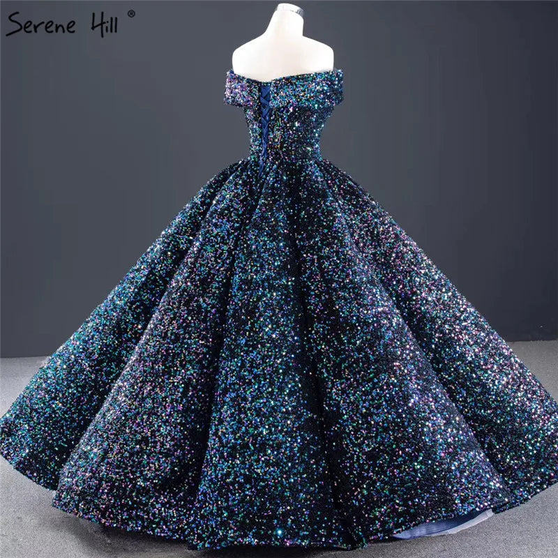 Dubai Sweetheart Sexy Green Luxury Wedding Dresses 2024 Sequined Off Shoulder Bridal Gowns Serene Hill HM66991 Custom Made