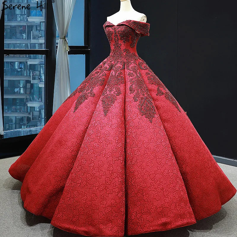 Wine Red Vintage High-end Sexy Wedding Dress 2024 Off Shoulder Beading Lace Bridal Gowns Real Photo HM66859 Custom Made
