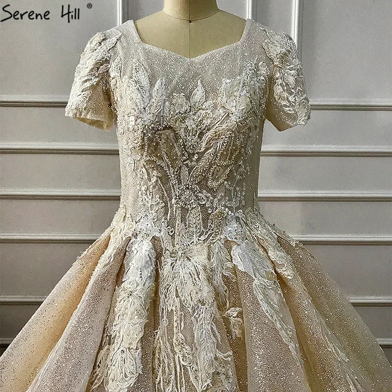 Ivory Luxury Short Sleeves Sexy Wedding Dresses 2024 High-end Vintage Glitter Bride Gowns Real Photo HA2227 Custom Made