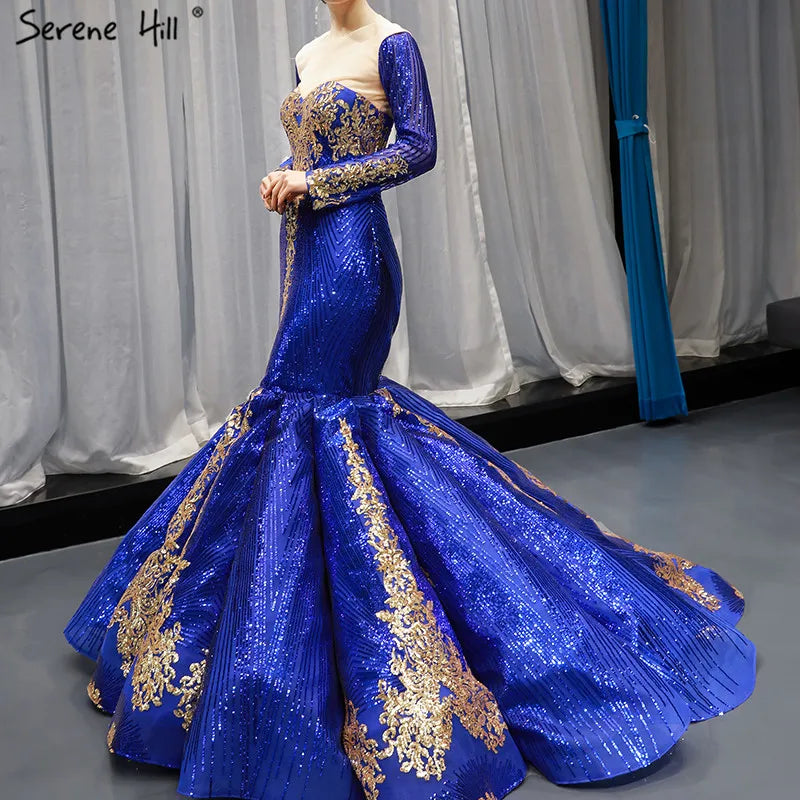 Dubai Blue Sequined Sexy Wedding Dresses 2024 Removable Long Sleeves Luxury Bridal Gowns Real Photo HM66787 Custom Made