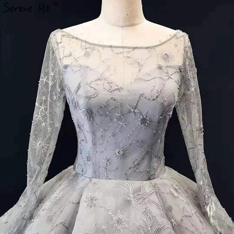 Silver Long Sleeves Sexy Wedding Dresses Design 2024 Handmade Flowers Beading Bridal Gowns Real Photo HM66954 Custom Made