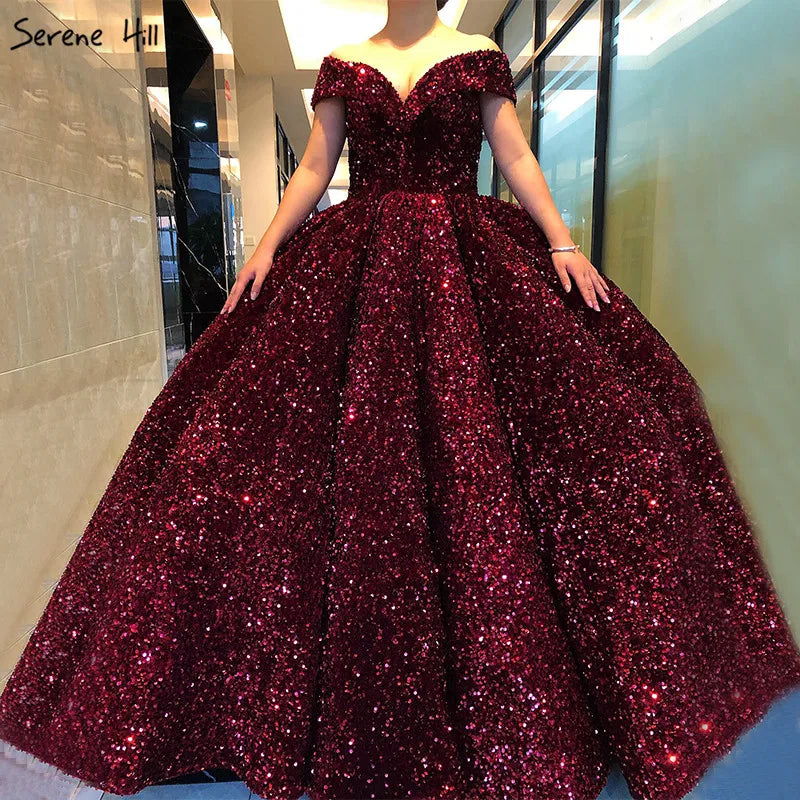 Dubai Sweetheart Sexy Green Luxury Wedding Dresses 2024 Sequined Off Shoulder Bridal Gowns Serene Hill HM66991 Custom Made