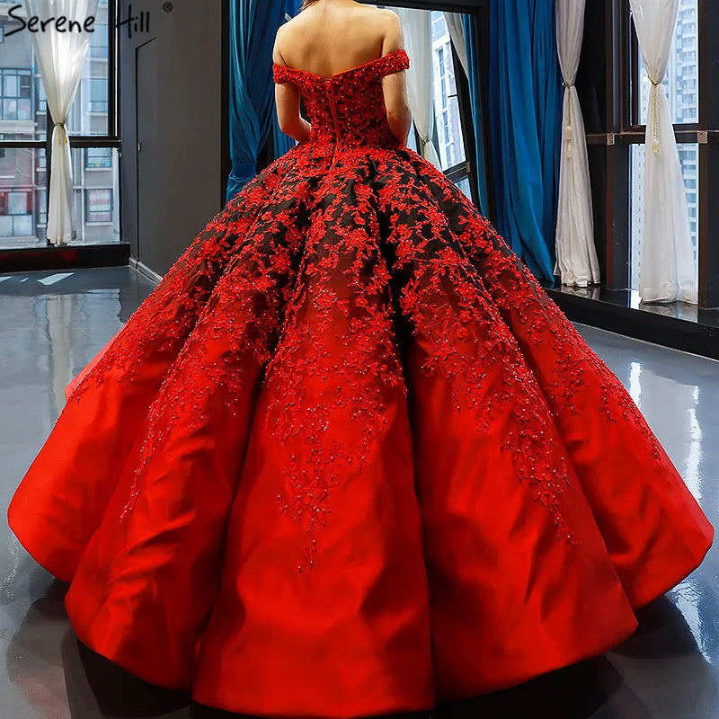 Black Red Off Shoulder Sexy Wedding Dress 2024 Vintage High-end Flowers Pearls Bridal Gowns Real Photo HM66842 Custom Made