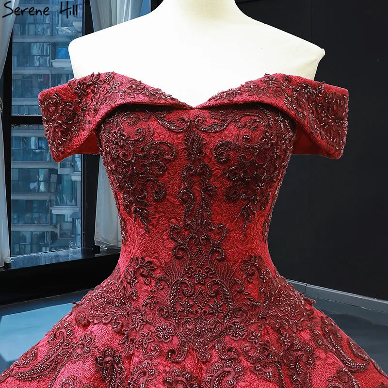 Wine Red Vintage High-end Sexy Wedding Dress 2024 Off Shoulder Beading Lace Bridal Gowns Real Photo HM66859 Custom Made