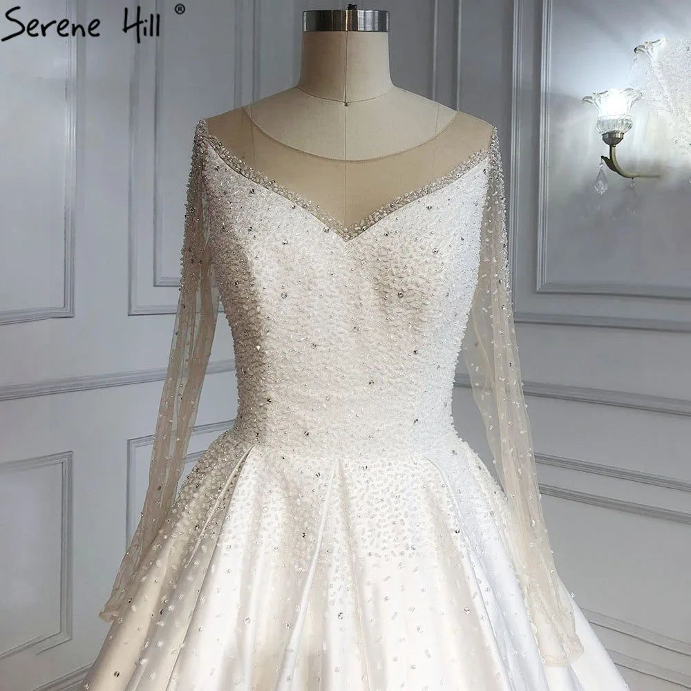 Dubai Luxury Sequined Sparkle Sexy Wedding Dresses 2024 White Sleeveless Vintage Bridal Gowns HA2260 Custom Made