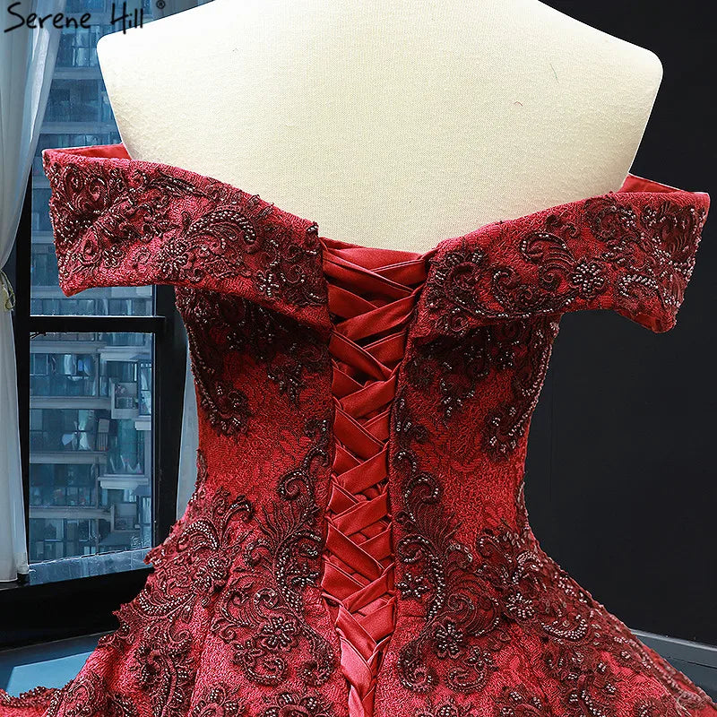 Wine Red Vintage High-end Sexy Wedding Dress 2024 Off Shoulder Beading Lace Bridal Gowns Real Photo HM66859 Custom Made
