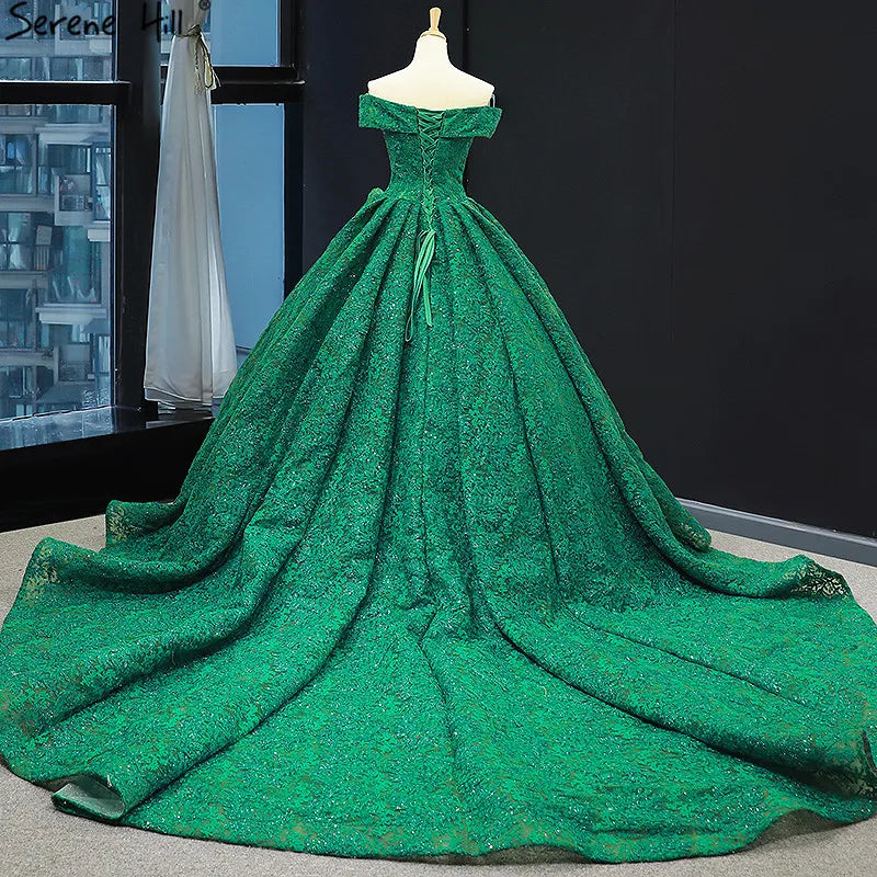 Green Off Shoulder Sexy Wedding Dress 2024 Lace Sequined Luxury High-end Bridal Gowns Real Photo HM66744 Custom Made
