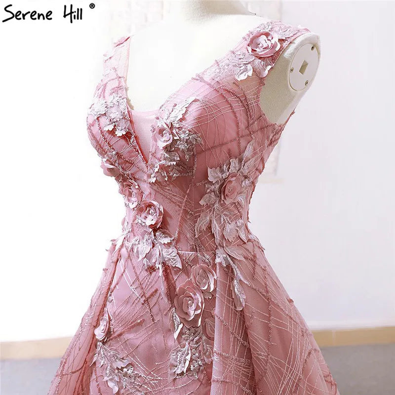 High-end Red Bean Sexy V-Neck Evening Dresses 2024 Handmade Flowers Sequined Vintage Evening Gowns Real Photo HM66719