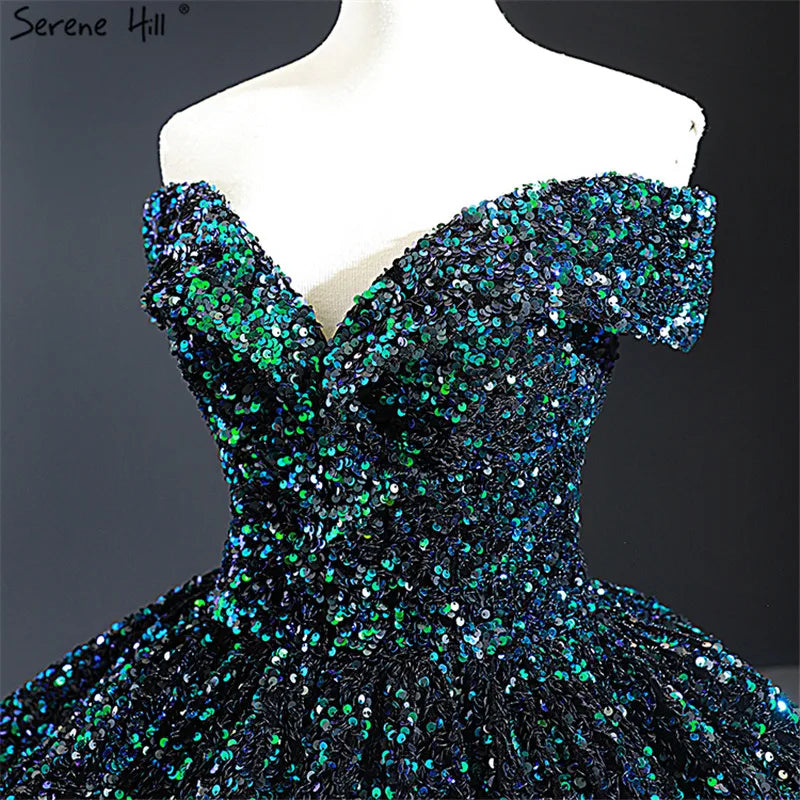 Dubai Sweetheart Sexy Green Luxury Wedding Dresses 2024 Sequined Off Shoulder Bridal Gowns Serene Hill HM66991 Custom Made
