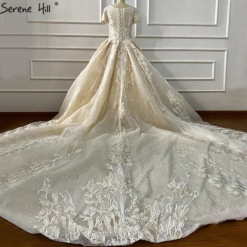 Ivory Luxury Short Sleeves Sexy Wedding Dresses 2024 High-end Vintage Glitter Bride Gowns Real Photo HA2227 Custom Made