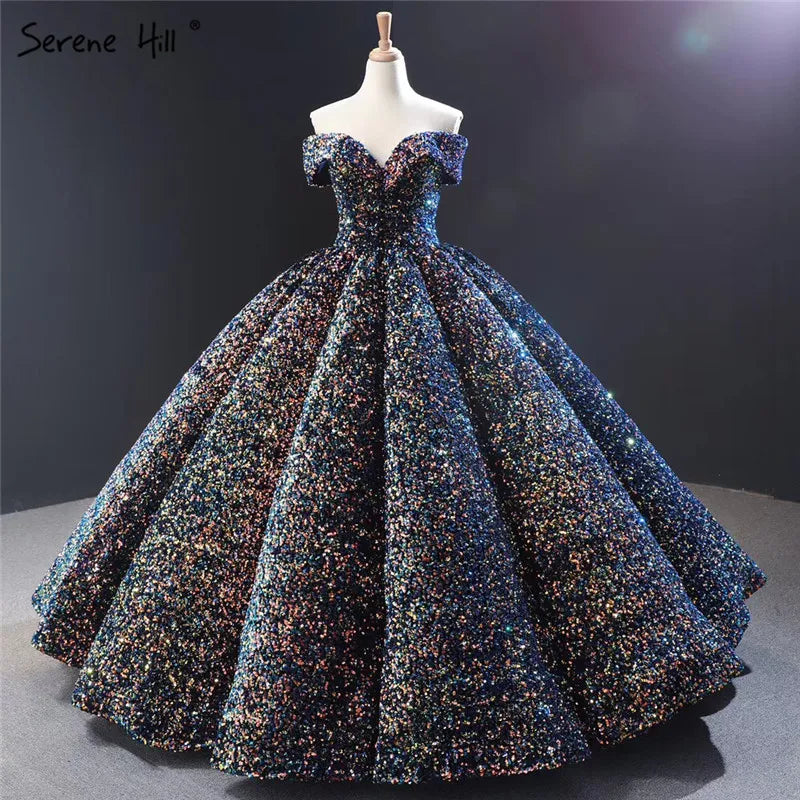 Dubai Sweetheart Sexy Green Luxury Wedding Dresses 2024 Sequined Off Shoulder Bridal Gowns Serene Hill HM66991 Custom Made