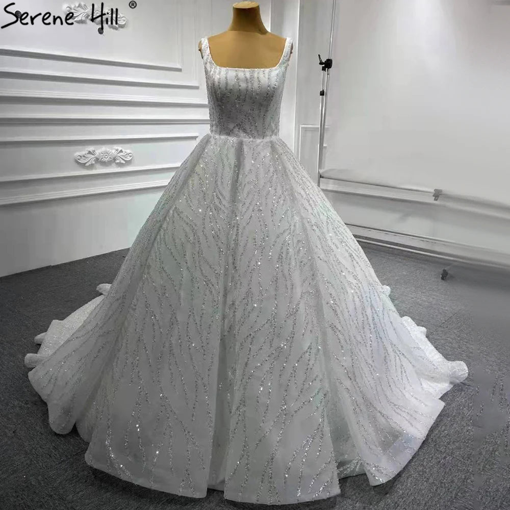 Serene Hill Blue Luxury High end Wedding Dresses 2024 Beaded Sleeveless Lace Up Bridal Dress HM67331 Custom Made