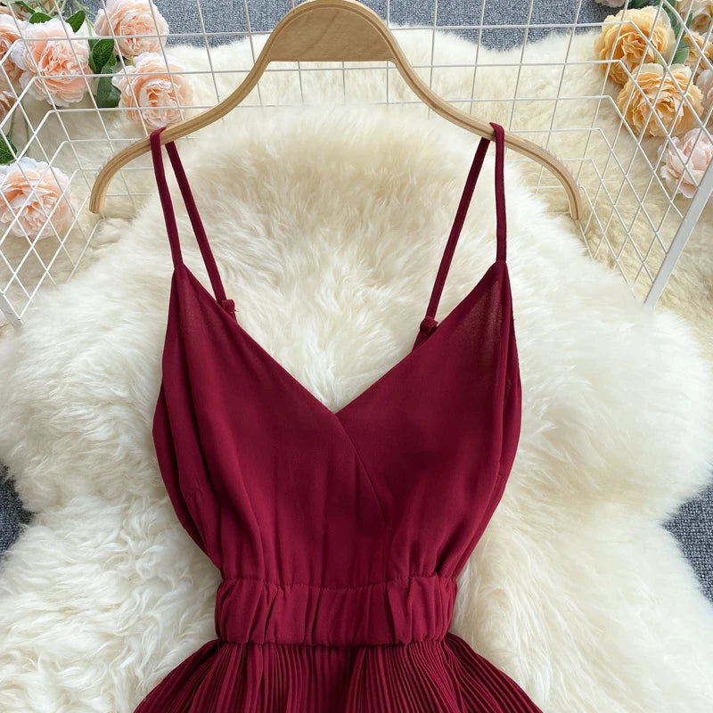 Women Beach Midi Dress 2021 New Summer Sexy V-neck Pleat Layer Ruffled Beach Dresses Ladies Elegant A Line Long Robe Vestido