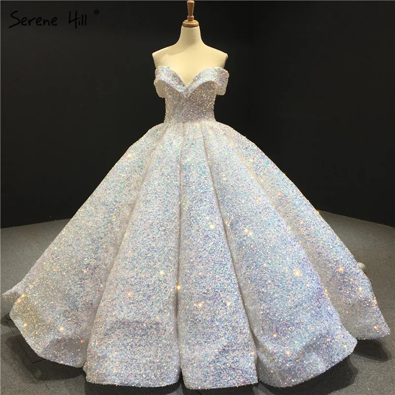 Dubai Sweetheart Sexy Green Luxury Wedding Dresses 2024 Sequined Off Shoulder Bridal Gowns Serene Hill HM66991 Custom Made