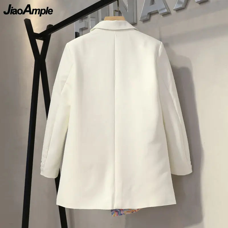 Spring Autumn Women's Long Suit Coats 2021 Office Lady New Graceful Ribbon White Cardigan Whit Waist Fashion Outerwear Female