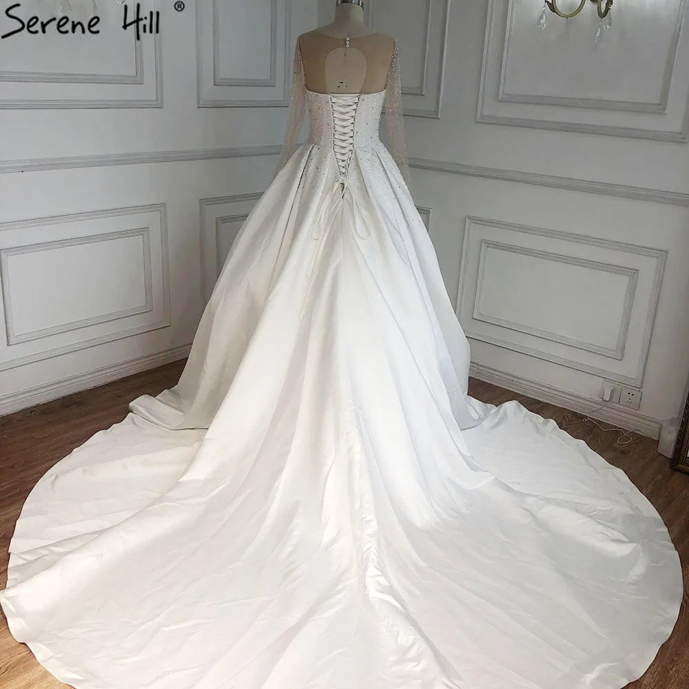 Dubai Luxury Sequined Sparkle Sexy Wedding Dresses 2024 White Sleeveless Vintage Bridal Gowns HA2260 Custom Made