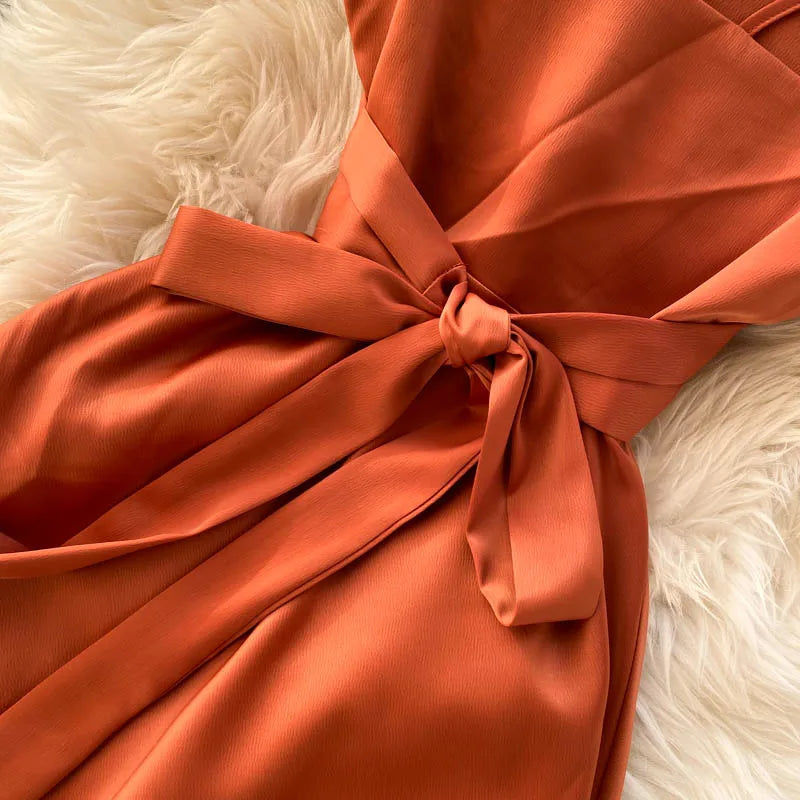New Women Casual Long Dress Summer Cross V-neck Sexy Off-shoulder Dresses Ladies Sleeveless Slim Satin Long Robe Vestidos