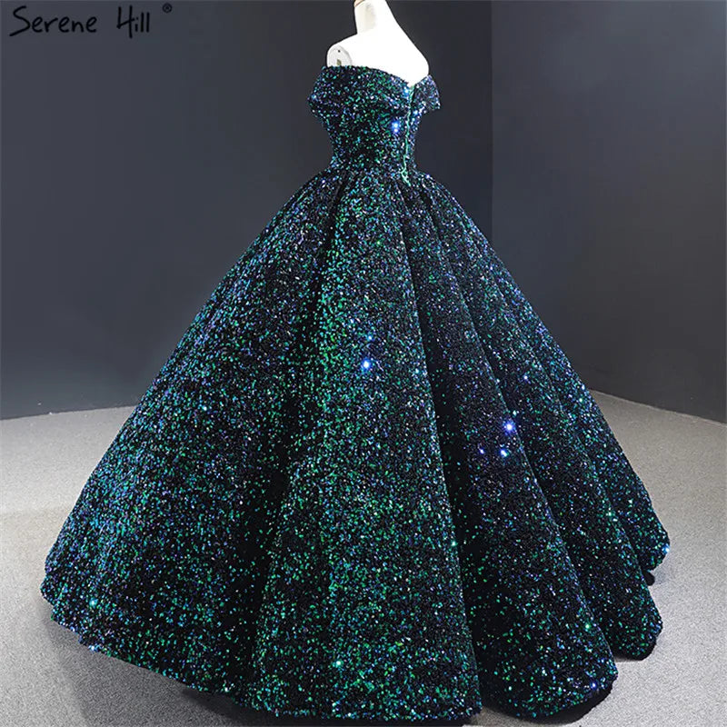 Dubai Sweetheart Sexy Green Luxury Wedding Dresses 2024 Sequined Off Shoulder Bridal Gowns Serene Hill HM66991 Custom Made