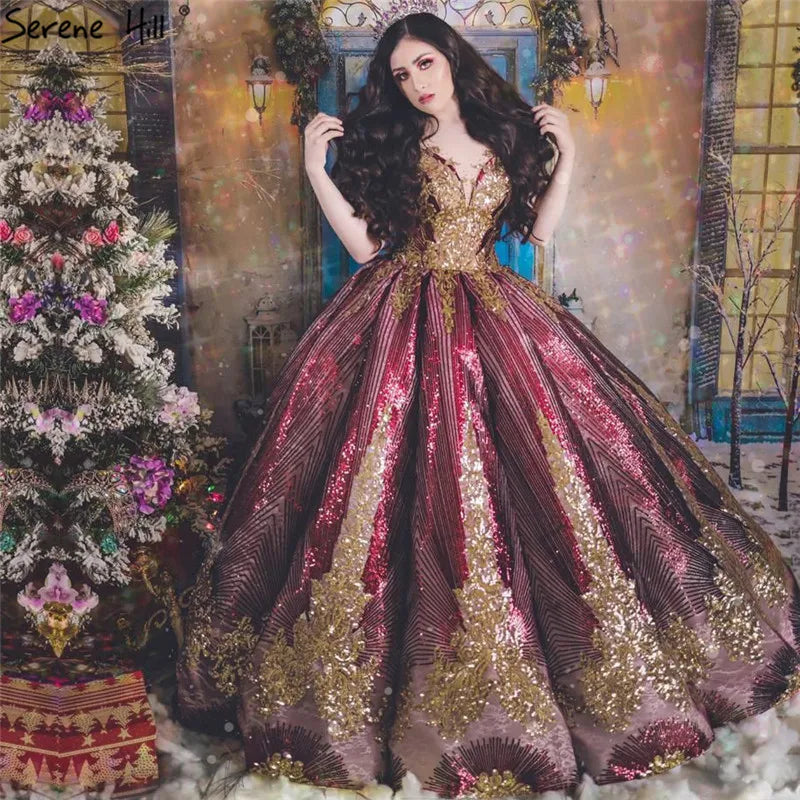 Purple Red Sleeveless Sparkly Luxury Wedding Dress 2024 Sequined High-end Sexy Bridal Gowns HM66754 Custom Made
