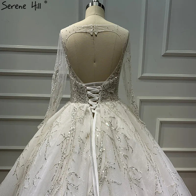 Latest White Luxury Vintage O-Neck Wedding Dresses 2024 Long Sleeves Backless Sequined Bride Gowns Real Photo HA2225 Custom Made
