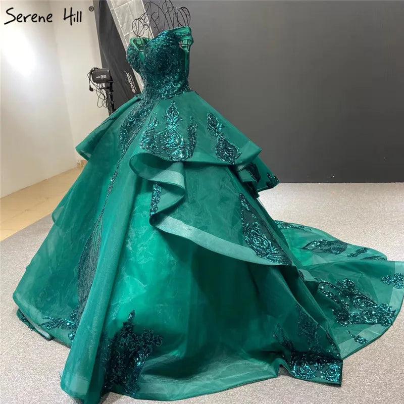 Gold Sweetheart Sexy Sequined Luxury Wedding Dresses 2024 High Quality Off Shoulder Sparkle Bridal Gowns HM67024 Custom Made