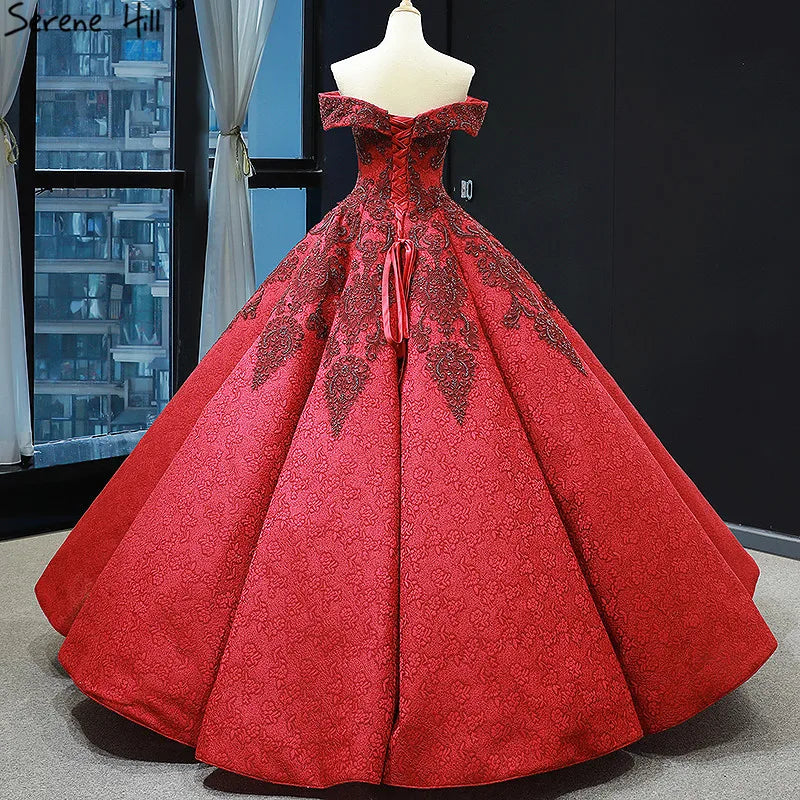 Wine Red Vintage High-end Sexy Wedding Dress 2024 Off Shoulder Beading Lace Bridal Gowns Real Photo HM66859 Custom Made