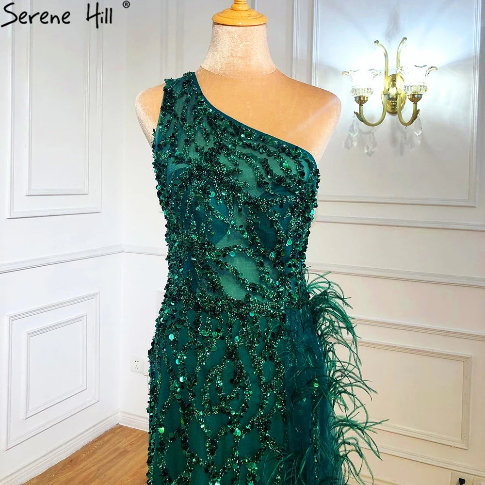 Pink Luxury One Shouder Split Evening Dresse 2023 Elegant Mermaid Beading Gowns Feathers For Women Party BLA70829 Serene Hill