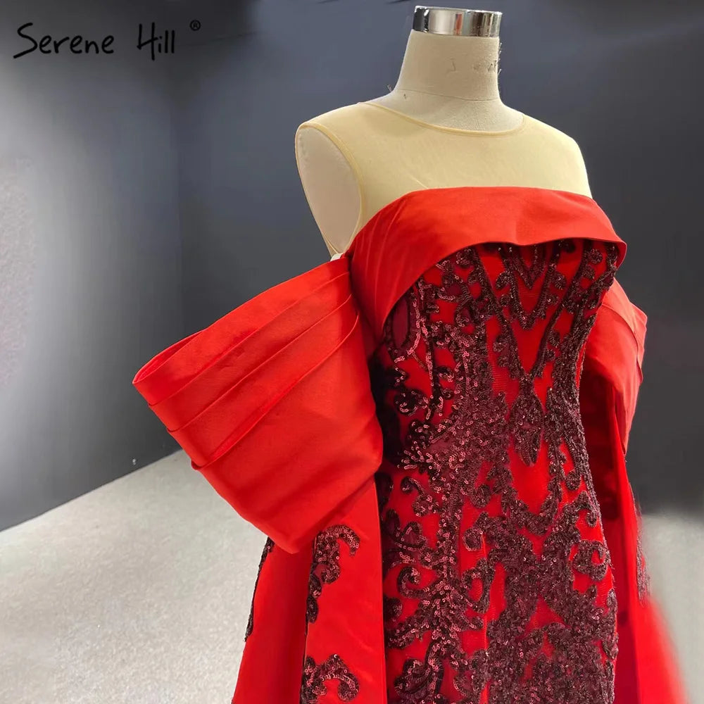 Serene Hill Green Mermaid Luxury Evening Dresses Gowns 2024 Satin Elegant Sexy For Women Party HM67227