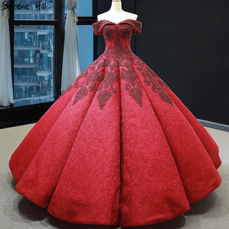 Wine Red Vintage High-end Sexy Wedding Dress 2024 Off Shoulder Beading Lace Bridal Gowns Real Photo HM66859 Custom Made