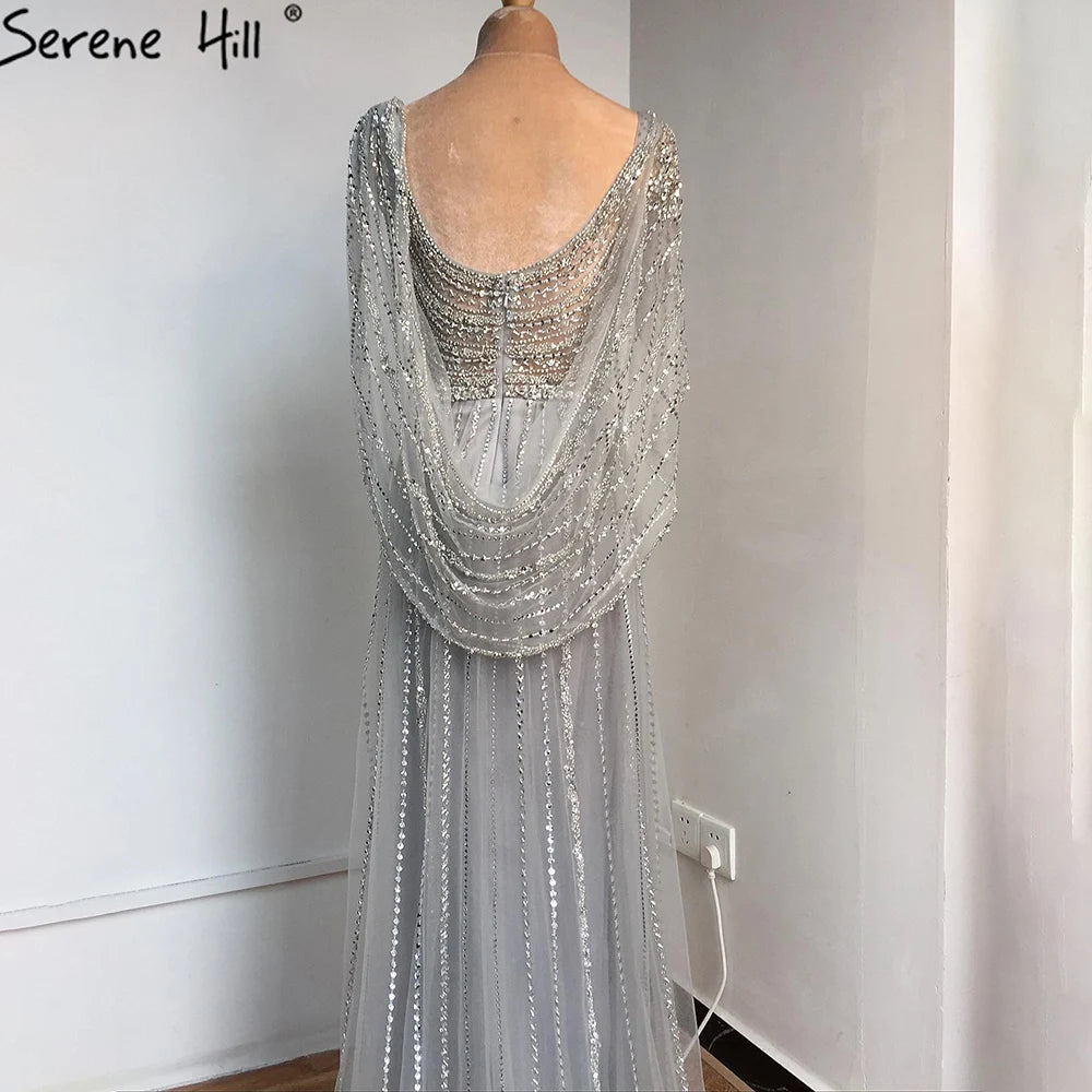 Luxury Champagne Split Evening Dresses 2024 Diamond Beaded Sleeveless Mermaid Formal Serene Hill LA70301