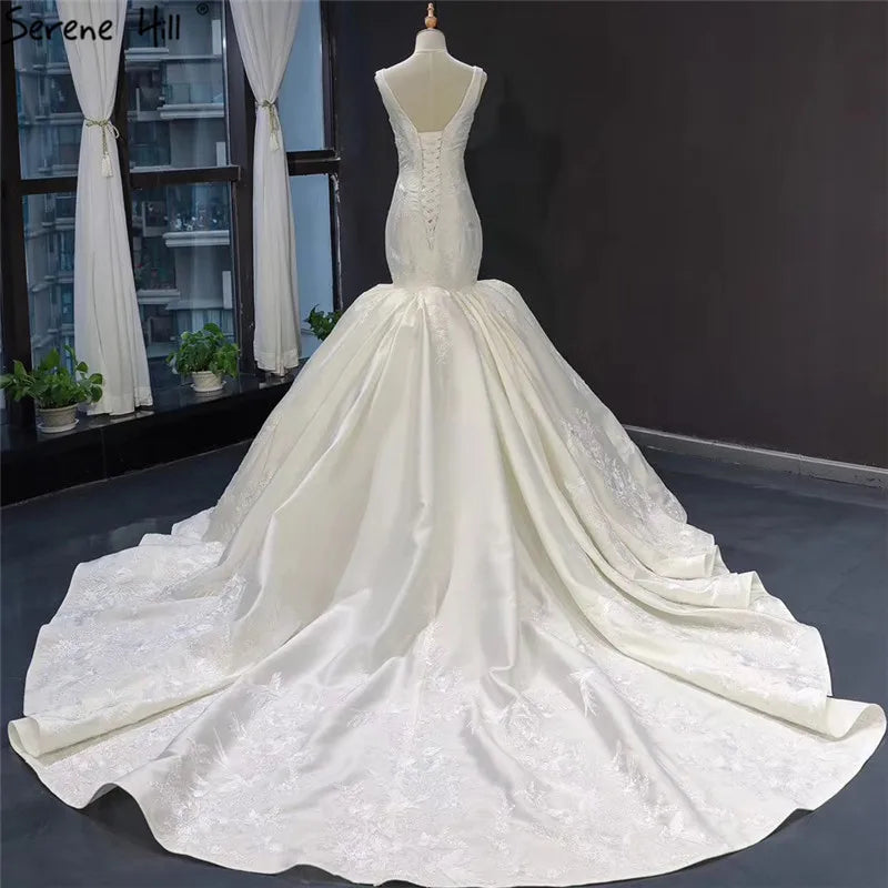 Long Luxury Lace Up Mermaid Wedding Dress Train Sexy Bridal Gowns 2024 Robe De Marriage HM66785 Custom Made