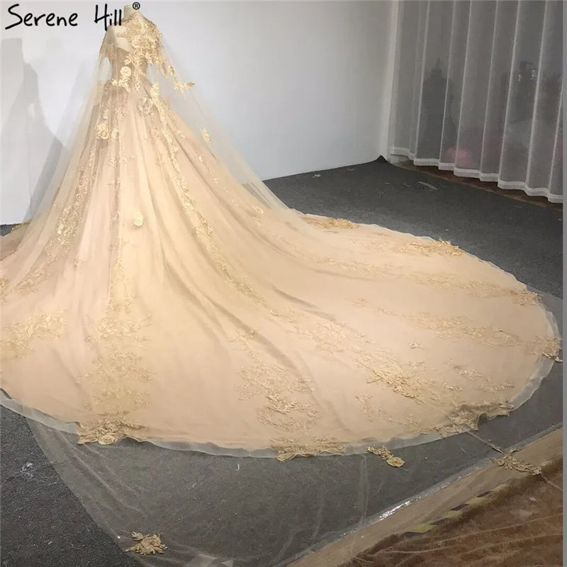 Dubai Luxury Short Sleeves Long Train Wedding Dress High-end Luxury Big Train Wedding Bride Gown 2024