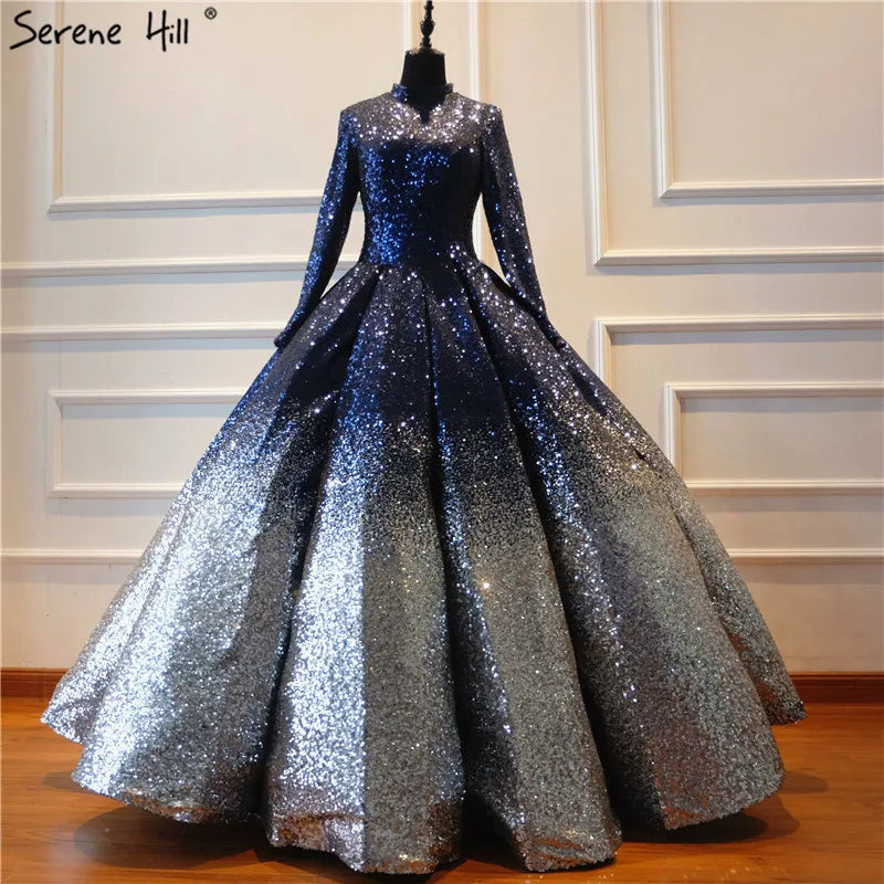 Luxury Full Sequined Sparkly High-end Wedding Dress 2024 New Long Sleeve Vintage Bridal Wedding Gown Real Photo