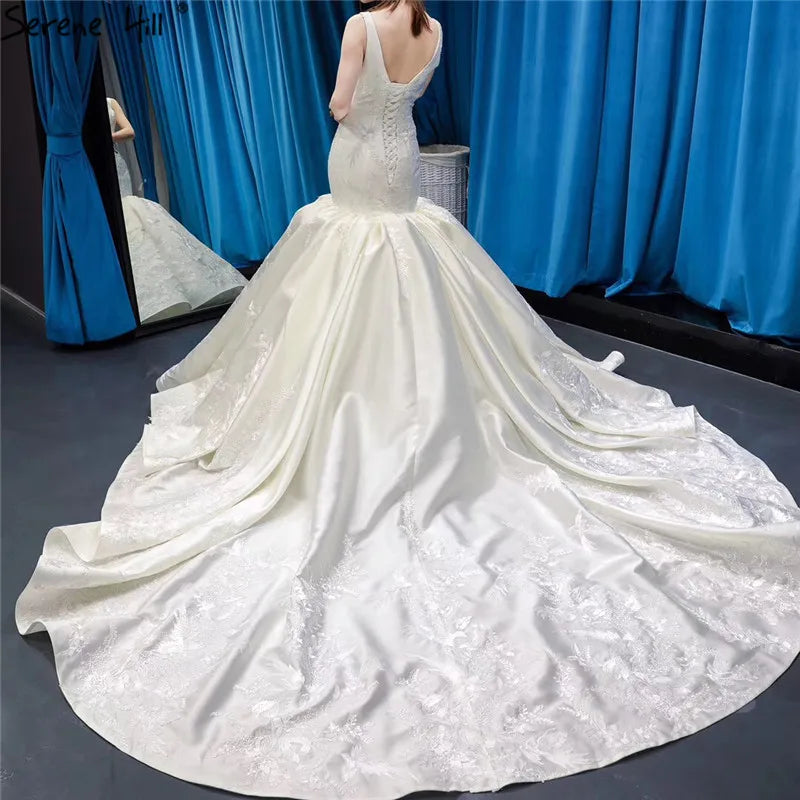 Long Luxury Lace Up Mermaid Wedding Dress Train Sexy Bridal Gowns 2024 Robe De Marriage HM66785 Custom Made