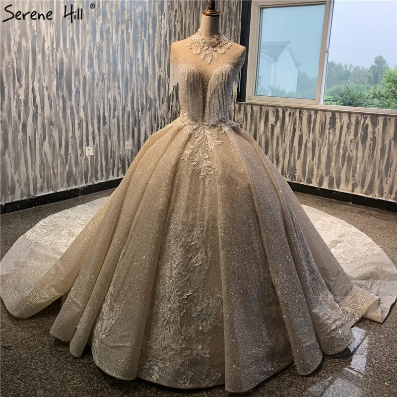 Newest High Extreme Luxury Fashion Wedding Dresses Crystal Tassel Sleeveless Sexy Lace Up Bridal Dress 2024 Real Photo HA2179