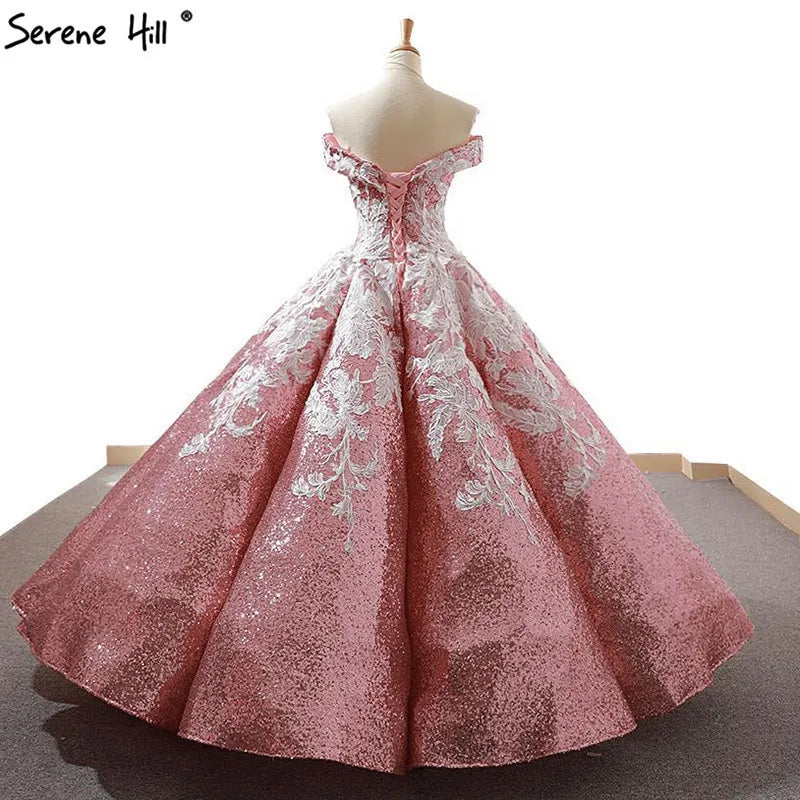 Handmade Flowers Sequined Sparkle Luxury Wedding Dress 2023 Sky Blue Off Shoulder Sexy Fashion Bridal Gown Real Photo 66667