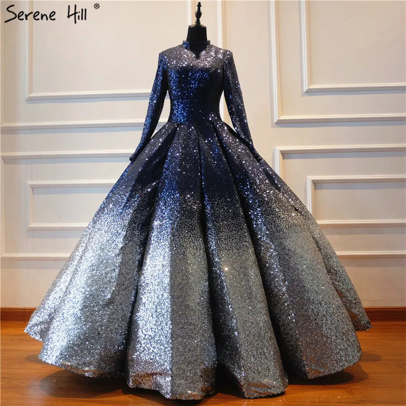 Luxury Full Sequined Sparkly High-end Wedding Dress 2024 New Long Sleeve Vintage Bridal Wedding Gown Real Photo