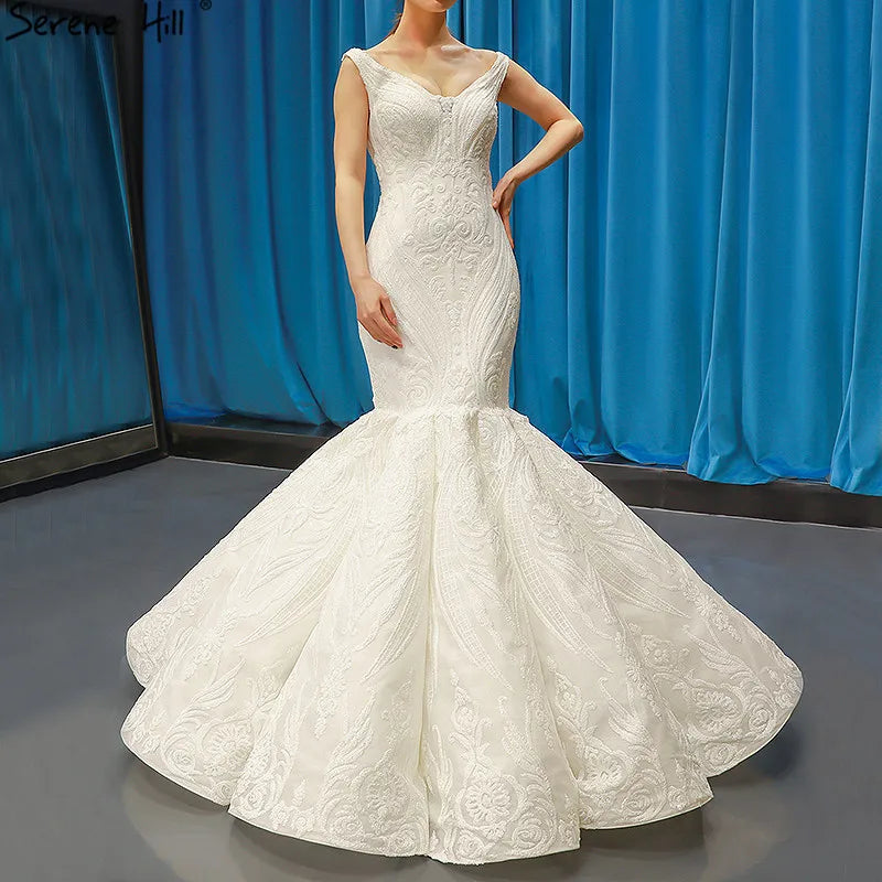 White Sequined Sexy Wedding Dresses 2024 Mermaid High-end Luxury Bridal Gowns Real Photo HM66708 Custom Made