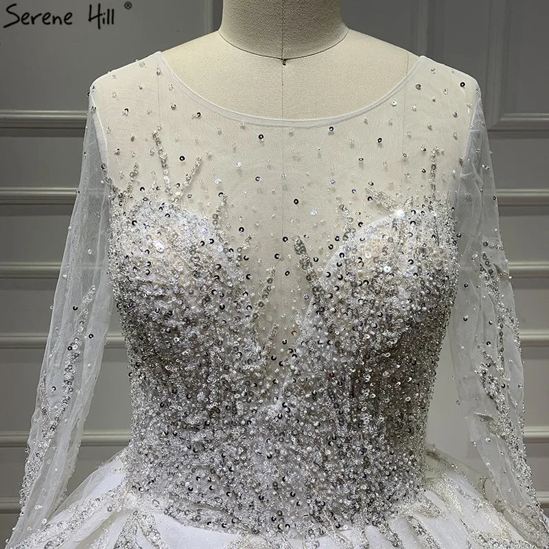 Latest White Luxury Vintage O-Neck Wedding Dresses 2024 Long Sleeves Backless Sequined Bride Gowns Real Photo HA2225 Custom Made