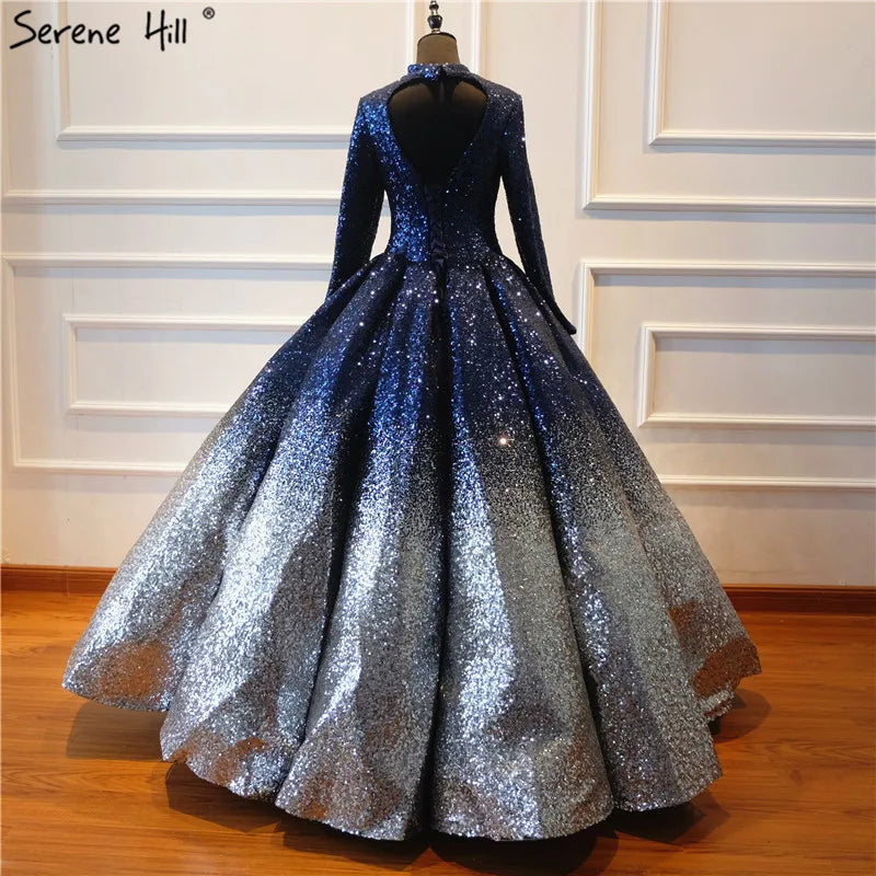 Luxury Full Sequined Sparkly High-end Wedding Dress 2024 New Long Sleeve Vintage Bridal Wedding Gown Real Photo