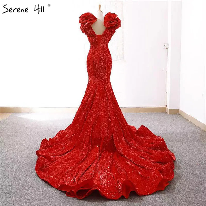 Red High-end Deep V-Neck Sleeveless Wedding Dresses Sexy Slim Sequined Mermaid Bridal Gowns 2024 Real Picture HM66736