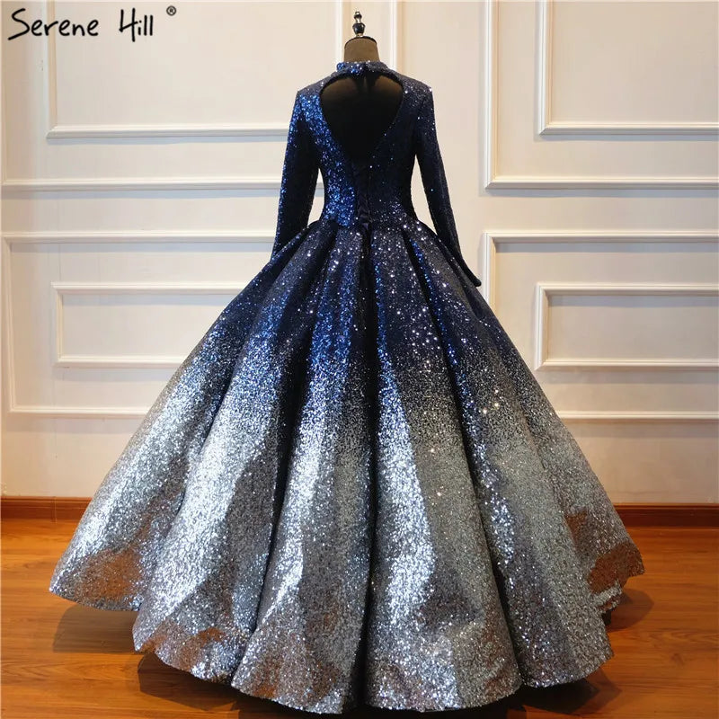 Luxury Full Sequined Sparkly High-end Wedding Dress 2024 New Long Sleeve Vintage Bridal Wedding Gown Real Photo