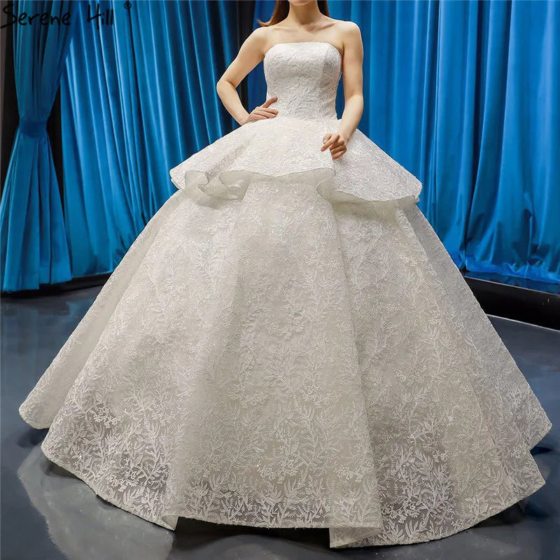 White Strapless Sexy Vintage Wedding Dresses 2024 Lace Sequined Sleeveless Bridal Gowns Real Photo HM66632 Custom Made